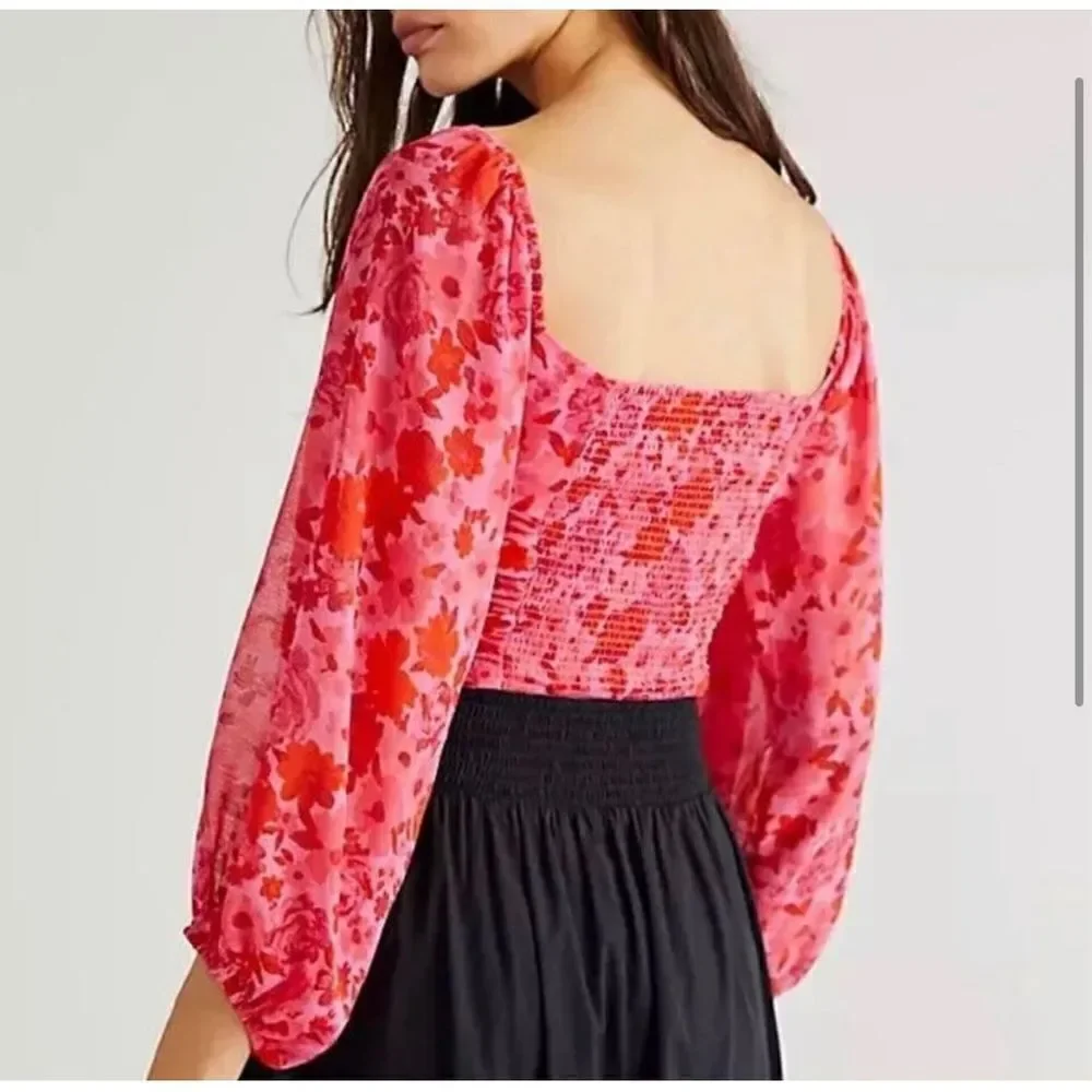 Free People Oh Lala Top Pink & Roses large
